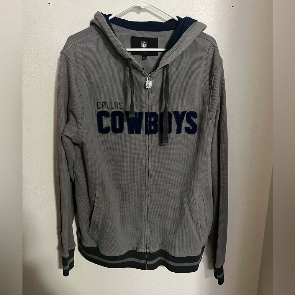 NFL PRO LINE Dallas Cowboys Waffle Knit Full Zip Hooded Jacket Grey‎ Blue Mens L
